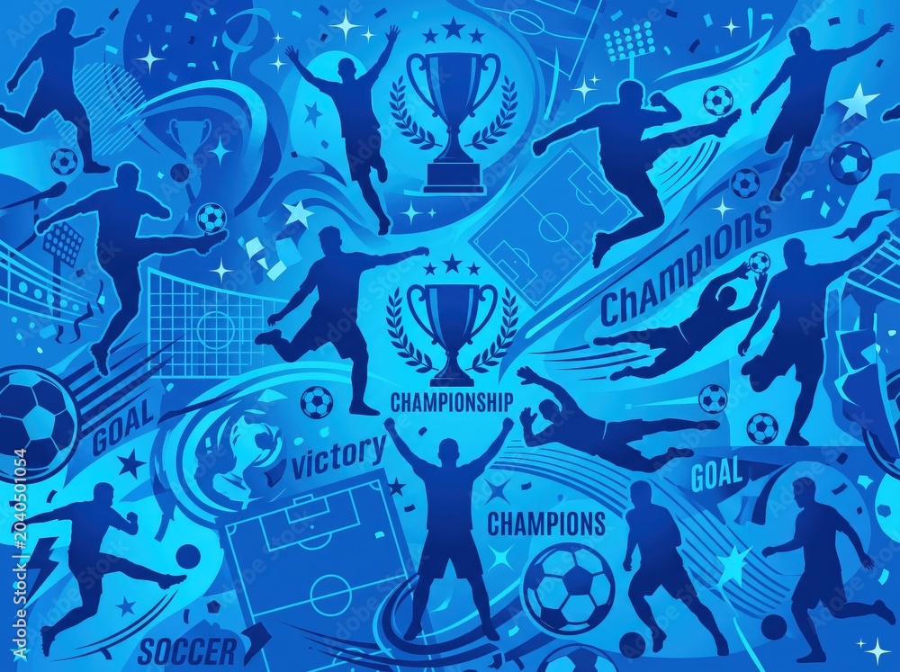 Dynamic Blue Soccer Theme Seamless Pattern Background