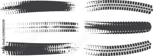 Bild auf Leinwand Grunge tire skid marks collection, distressed vehicle track textures vector illu