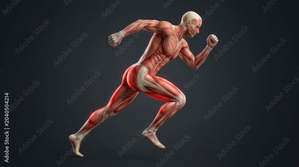 Fototapeta premium Anatomical illustration of a runner's musculature in motion