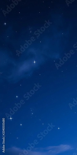 Twinkling stars set against a dark blue sky with subtle cloud wisps, space, clouds