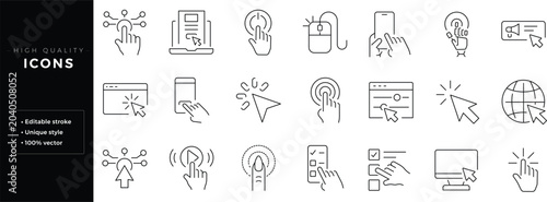 Foto Set of outline icons related to click, cursor