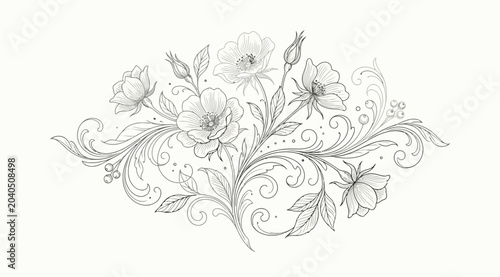 Bild auf Leinwand Elegant floral composition with anemone flowers and decorative swirls