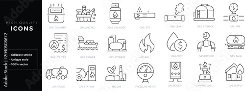 Photos Set of outline icons related to natural gas