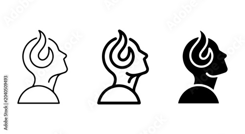 Foto Devil Head Icons, Demon Profile Silhouettes, Evil Human Symbol Vector Set, Dark