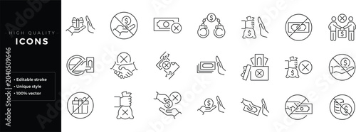Tableau sur toile Set of outline icons related to no corruption