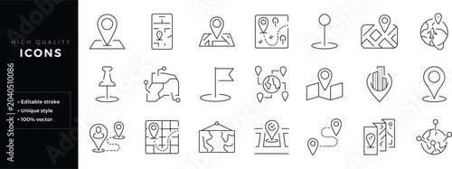 Obraz na plátne Set of outline icons related to location