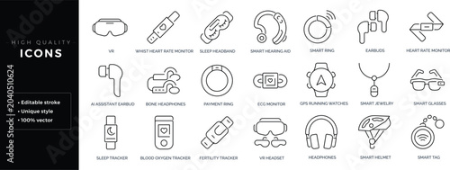 Bild auf Leinwand Set of outline icons related to wearable gadgets