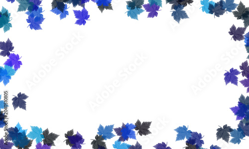 Colorful blue and purple leaves forming a border on a transparent background, isolated on transparent background