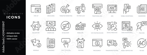 Bild auf Leinwand Set of outline icons related to advertisiment, marketing, ads
