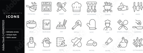 Fotografia Set of outline icons related to cooking, kitchen