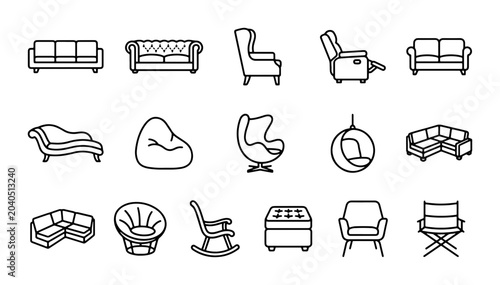 Tableau sur toile Vector Furniture Icons: Modern & Classic Seating Collection for Interior Design