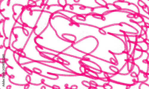 Vibrant pink scribbles and loops on a transparent background creating a dynamic abstract art piece with expressive lines and curves isolated on transparent background