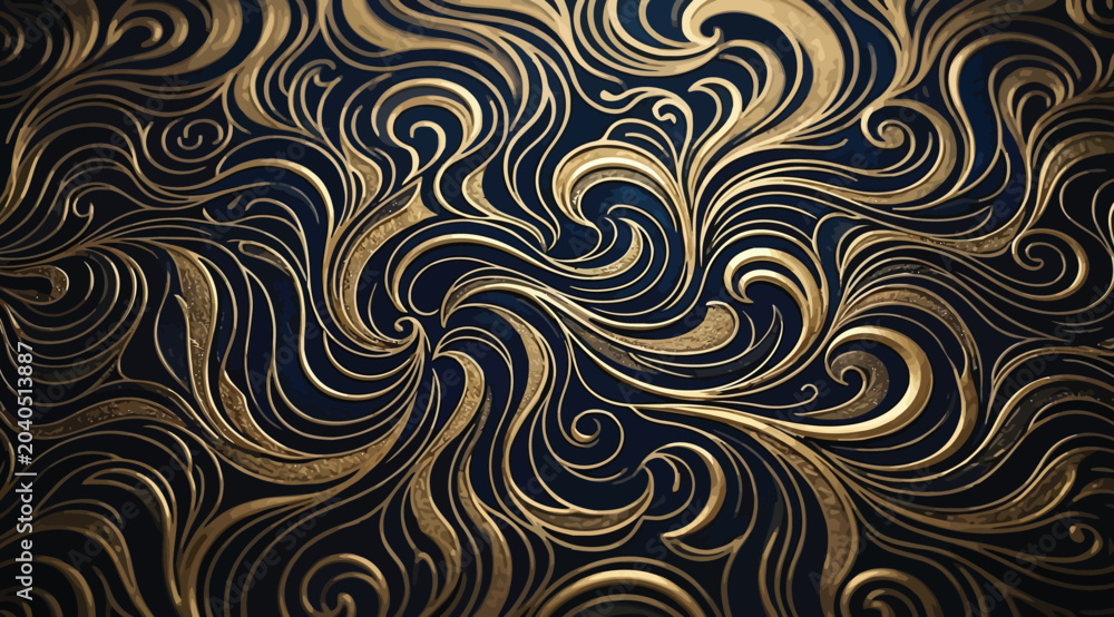 Fototapeta premium Abstract golden swirl pattern on dark background