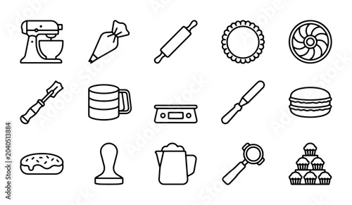 Bild auf Leinwand Baking Icons Set, Kitchen Utensils Vector Graphics, Pastry Tools Collection, Coo