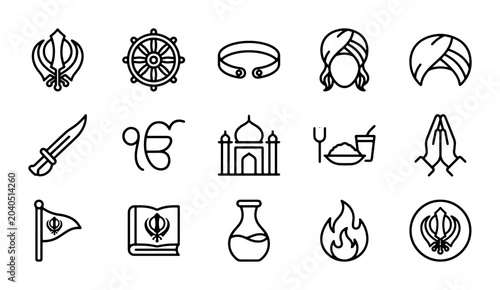 Konstfotografi Sikhism Symbols Icons Set, Religious Cultural Icons, Guru Granth Sahib, Khanda,