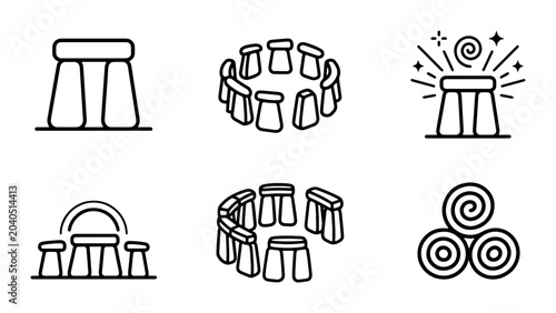 Bild auf Leinwand Stonehenge Icons Set, Ancient Monument Symbols, Neolithic Structure Graphics, Br
