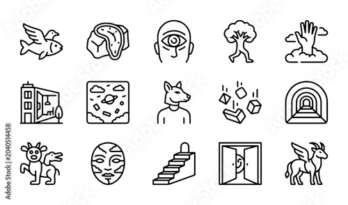 Foto Surreal Icons Set: Mythical Creatures, Abstract Concepts, Esoteric Symbols, Vect