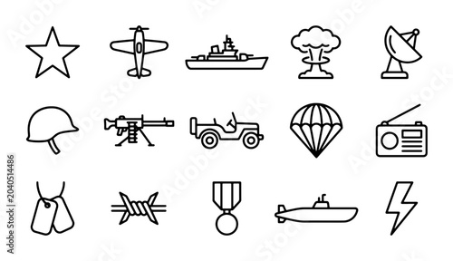 Schilderij op canvas Military Icons Set: War, Army, Navy, Air Force, and Special Forces Vector Graphi