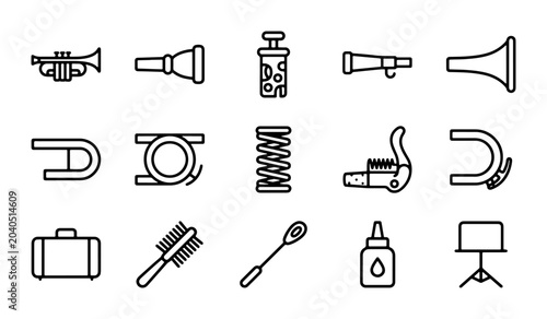 Photos Musical Instrument Parts, Brass Accessories, Wind Tool Icons, Vector Set
