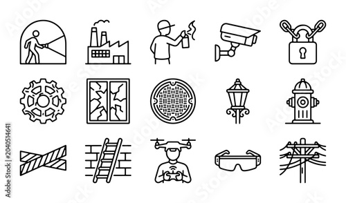 Bild auf Leinwand Urban Infrastructure Icons: Security, Industry, City Elements, Technology, Safet