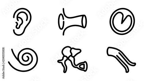 Fotografie Auditory System Icons: Ear, Cochlea, Vestibule, Anatomy, Hearing Health, Medical