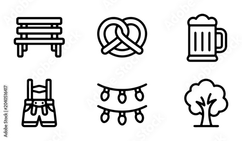 Canvastavla Oktoberfest Icons: Beer Mug, Pretzel, Lederhosen, Bench, Tree, Lights