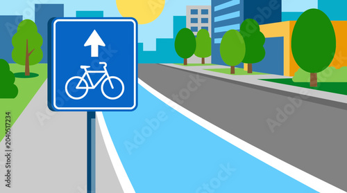 Foto Road Sign with Bicycle Symbol on Dedicated Cycling Lane