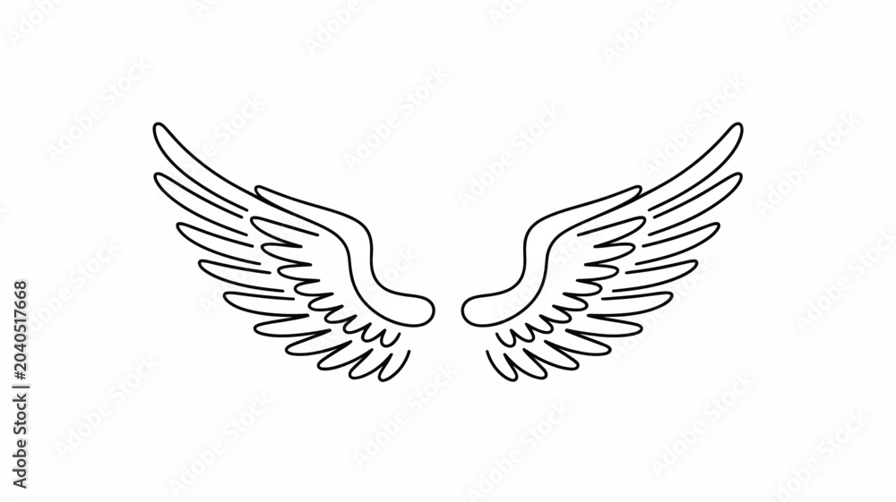 Fototapeta premium Clean outline drawing of angel wings with suitable for graphic design