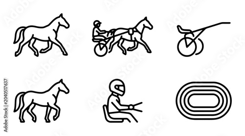 Quadro su tela Horse Racing Icons Set, Equestrian Sport Graphics, Harness Racing Vector Element