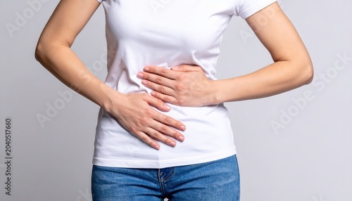 Woman Experiencing Stomach Pain and Discomfort.