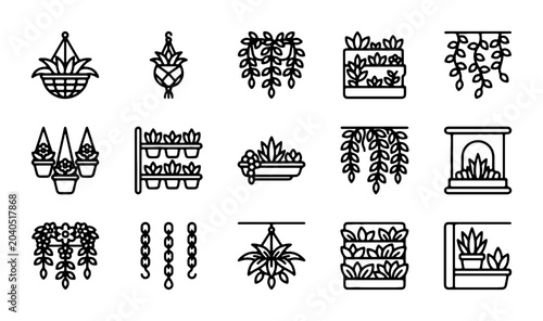 Foto Hanging Plants Vector Icons, Vertical Garden & Planter Line Art Collection