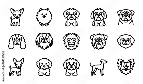 Cuadro en lienzo Cute Dog Icons Vector Set, Adorable Pet Breed Illustrations, Simple Animal Graph