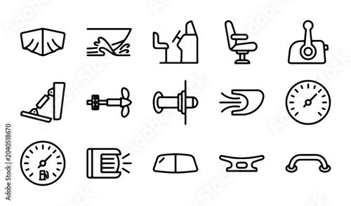 Obraz na płótnie Nautical Boat Parts Icons, Marine Equipment Vector Set, Maritime Navigation Symb
