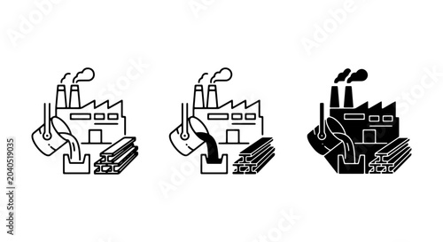 Bild auf Leinwand Industrial Factory Icons: Metal Casting, Smelting, Manufacturing Process, Production Line, Metallurgy, Industry 4
