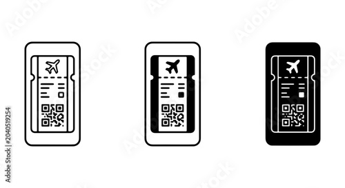Obraz na płótnie Digital Airline Ticket Icons, Mobile Boarding Pass Vector Set, QR Code Travel Pa