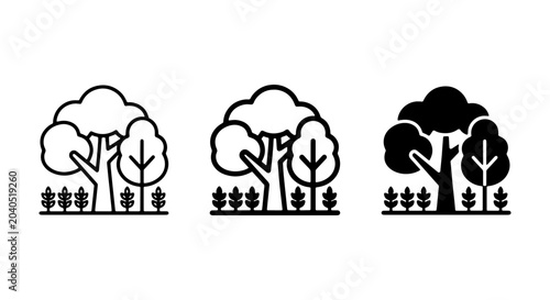 Foto Forest Icons Set, Nature Tree Graphics, Woodland Vector Illustrations, Simple Ou