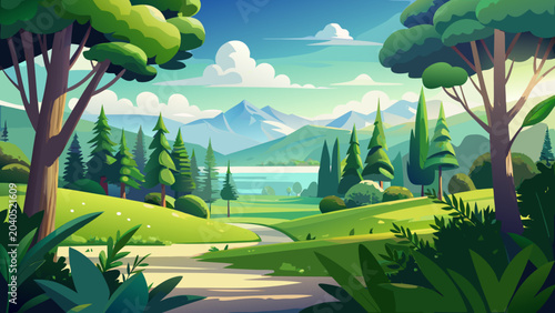 Foto Vector, landscape, nature, illustration, grass, lawn, turf, greenery, meadow, su