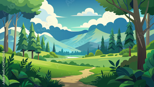 Foto Vector, landscape, nature, illustration, grass, lawn, turf, greenery, meadow, su
