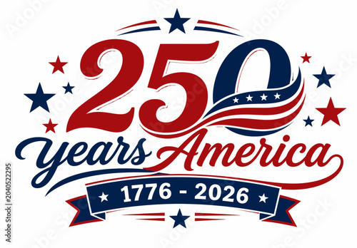 250 years america 1776-2026 emblem with stars and stripes