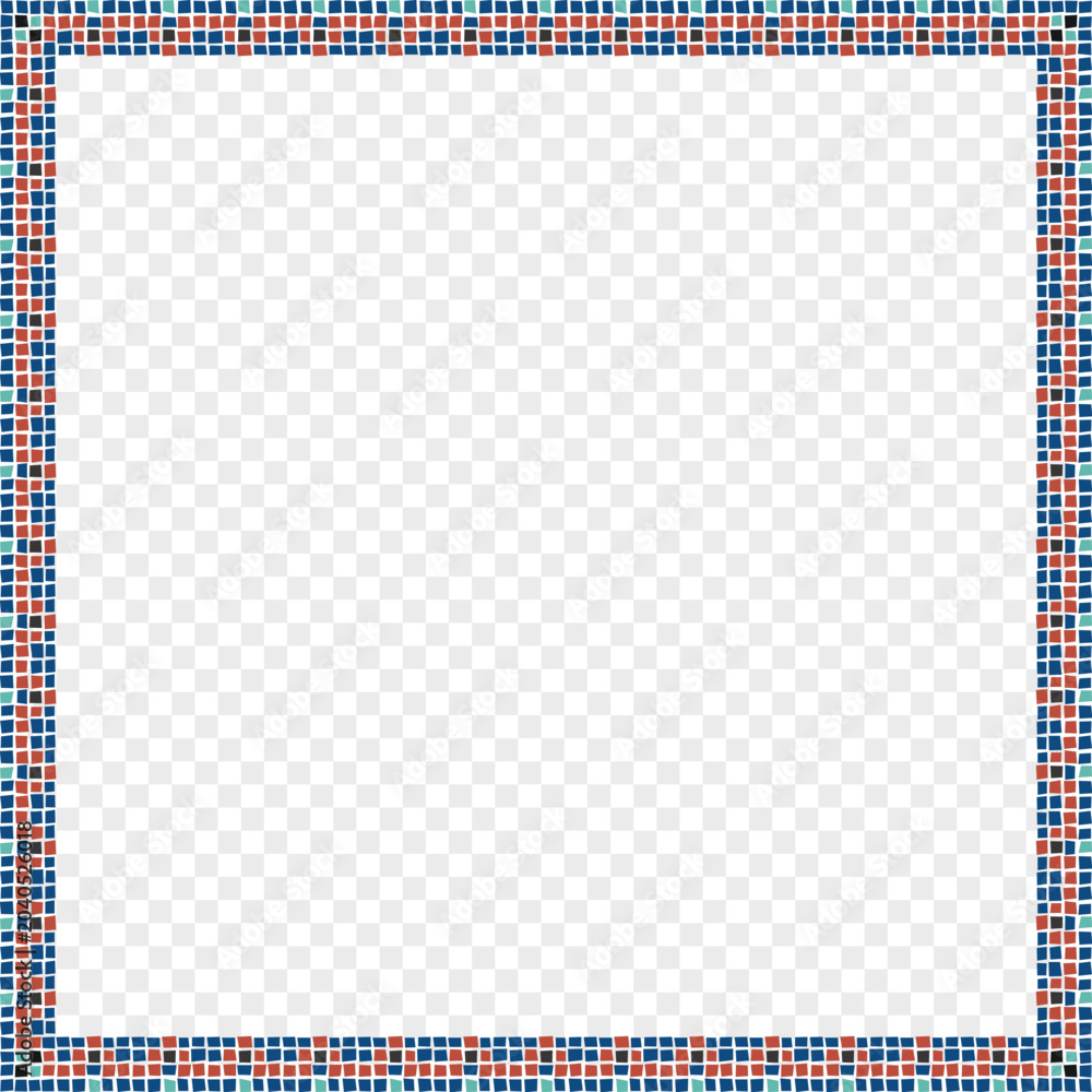 Fototapeta premium Mosaic frame border with blue, red, and green tiles for photo or text