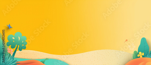 Yellow kids background with trees and hills