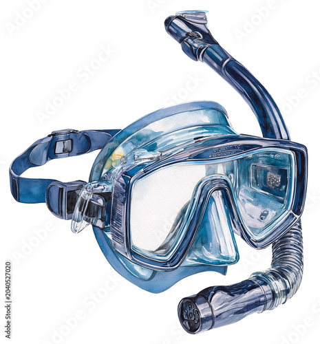 Water color illustration of Snorkel Set on transparent background
