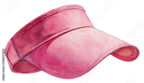 Water color illustration of pink Sun Visor hat on transparent background