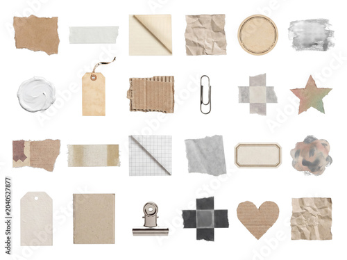 Quadro su tela Collection of torn paper cardboard tape and scrapbook design elements