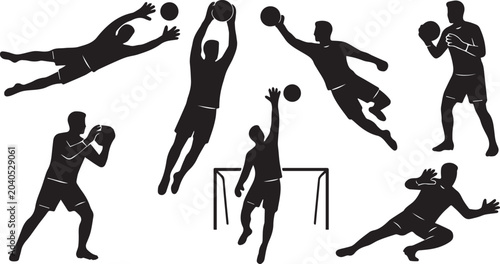 Canvastavla Soccer Goalkeeper Silhouette Set with Goalpost Elements and Ball Saves