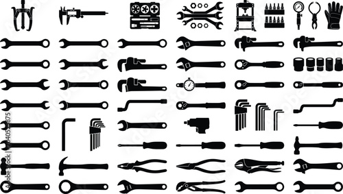 Photos Black Silhouette Mechanic Wrench Spanner Pliers Screwdriver Caliper Allen Key Au