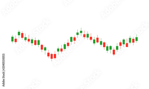 Vector illustration of a stock market candlestick chart showing price fluctuations and trends. Isolated on a white background, ideal for financial analysis, trading apps, and economic reports.