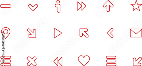 Minimal Blue Line UI Icon Set with Navigation Arrows Media Controls and Interface Symbols Vector Collection