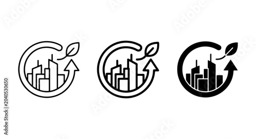Photos Eco City Icons, Sustainable Urban Development Vector Set, Green Technology Symbo