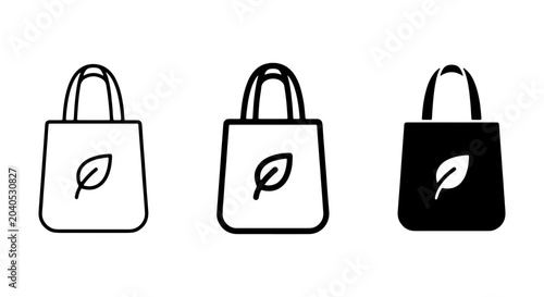 Photos Eco-friendly tote bag icons, reusable shopping bag vector set, organic leaf symb